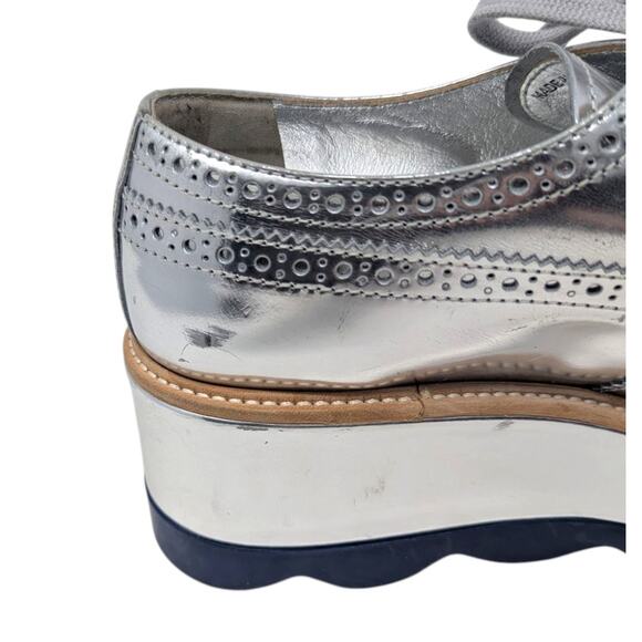 Prada Silver Leather Platform Oxford Brogues Wingtip Lace-Up Shoes 36.5 Designer - Picture 7 of 10